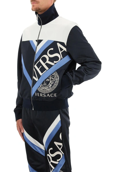 Shop Versace Sweatshirt With Logo Embroidery In Mixed Colours