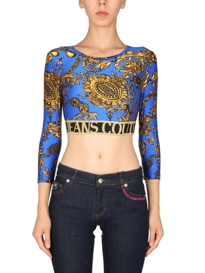 Shop Versace Jeans Couture Short Top With Bijoux Baroque Print In Blue