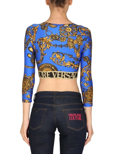 Shop Versace Jeans Couture Short Top With Bijoux Baroque Print In Blue