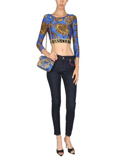 Shop Versace Jeans Couture Short Top With Bijoux Baroque Print In Blue