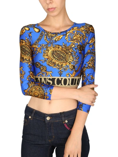 Shop Versace Jeans Couture Short Top With Bijoux Baroque Print In Blue