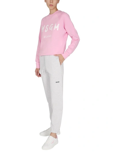 Shop Msgm Sweatshirt With Brushed Logo Print In Pink