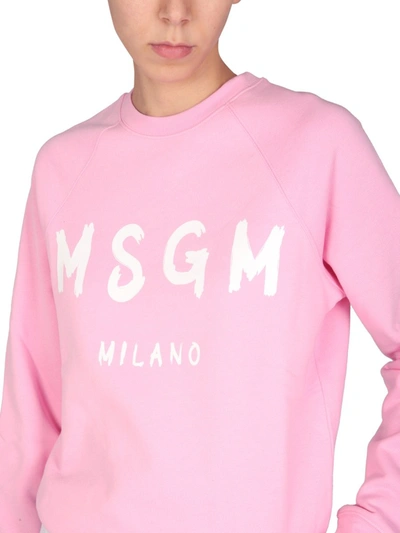 Shop Msgm Sweatshirt With Brushed Logo Print In Pink