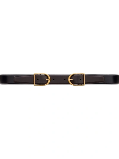 Shop Saint Laurent Double Buckle Belt In Black