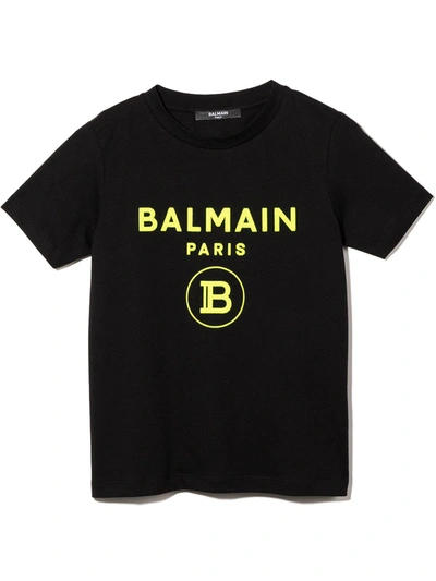 Shop Balmain Flocked-logo T-shirt In Black