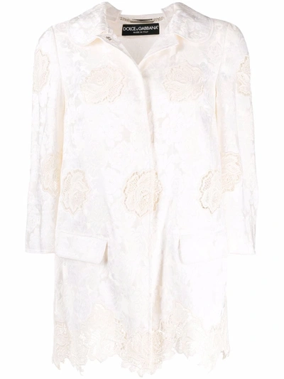 Pre-owned Dolce & Gabbana Floral-jacquard Single-breasted Jacket In Neutrals