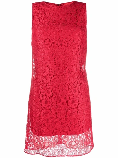 Pre-owned Dolce & Gabbana Floral-lace Fitted Dress In Red