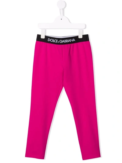 Shop Dolce & Gabbana Logo-waistband Cotton Leggings In Pink