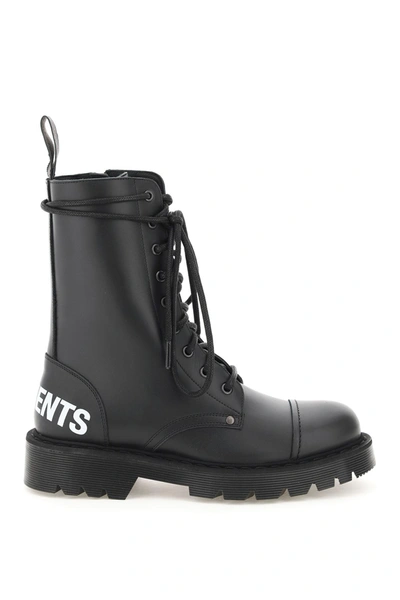 Shop Vetements Logo Military Boots In Black