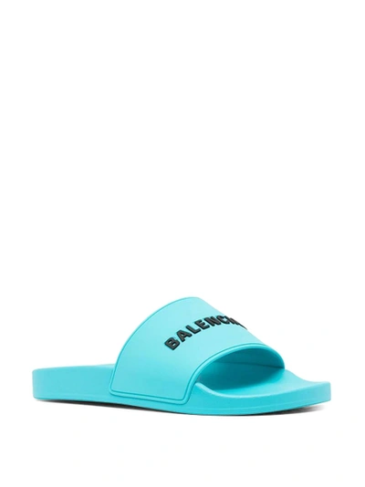 Shop Balenciaga Pool Slide Sandal Turquoise And Black