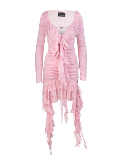 Short Dress In Pink Pleated Jersey With Ruffles In Rosa