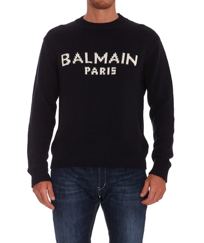 Shop Balmain Paris Sweater In Marine/blanc