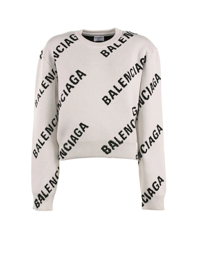Shop Balenciaga Sweters With Logo In Chalk White
