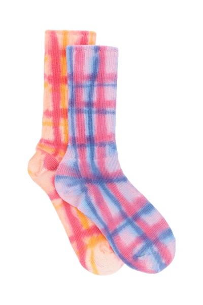 Shop Collina Strada Tie-dye Organic Cotton Socks In Pink Plaid (orange)