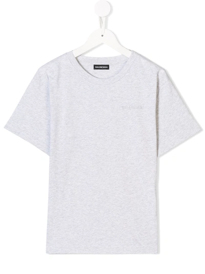 Shop Balenciaga Logo Embroidered T-shirt In Grey