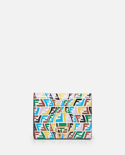 Shop Fendi Leather Wallet With Multicolor Fish-eye Logo In Blue