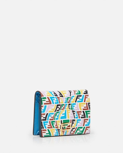Shop Fendi Leather Wallet With Multicolor Fish-eye Logo In Blue