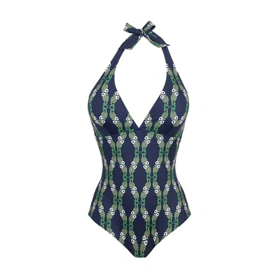 Shop Vilebrequin Halter One-piece Swimsuit In Bleu Marine