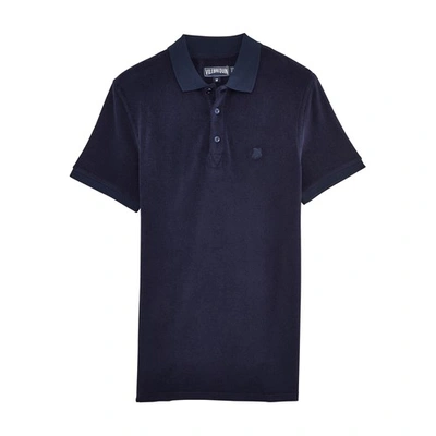 Shop Vilebrequin Terry Cloth Polo Shirt Solid In Bleu Marine