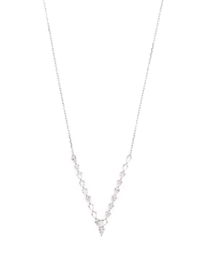 Shop Djula 18kt White Gold Pear Diamond V Necklace In Silver
