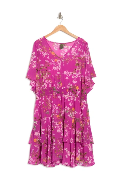 Shop Taylor Dresses Smocked Waist Floral Print Dress In Casis Ivory