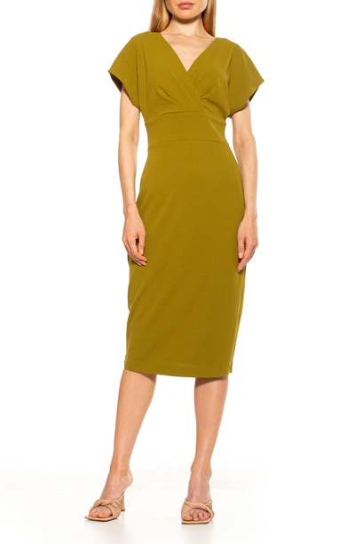 Shop Alexia Admor Naomi Drape Surplice Neck Sheath Dress In Chartreuse