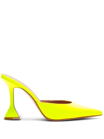 Shop Amina Muaddi Fiona 95mm Pointed-toe Mules In Yellow