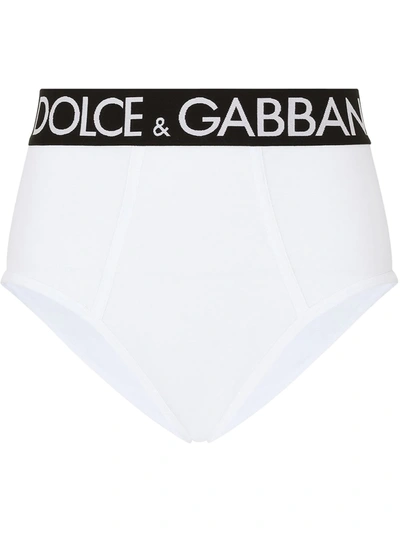 Shop Dolce & Gabbana High-rise Logo-waistband Cotton Briefs In White