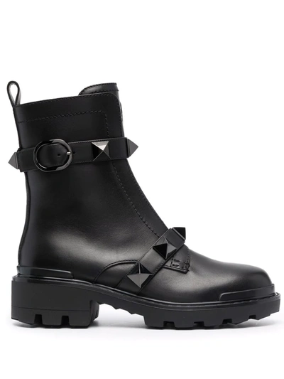 Shop Valentino Roman Stud 40mm Ankle Boots In Black