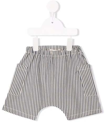Babe And Tess Striped Cotton Shorts In Blue