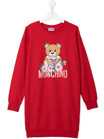 Shop Moschino Teen Teddy Bear-print Sweatshirt Dress In Red