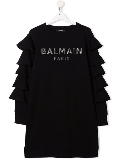 Shop Balmain Teen Logo-print Sweatshirt Dress In Black