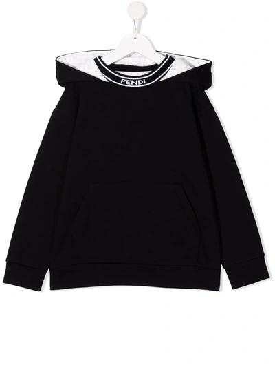 Shop Fendi Stripe-logo Trim Hoodie In Black