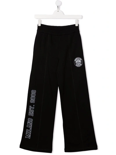 Msgm Logo-print Wide-leg Cotton Track Pants In Black