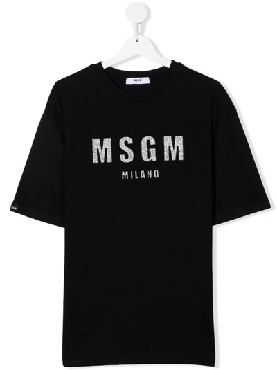 Shop Msgm Teen Glitter Logo-print T-shirt In Black