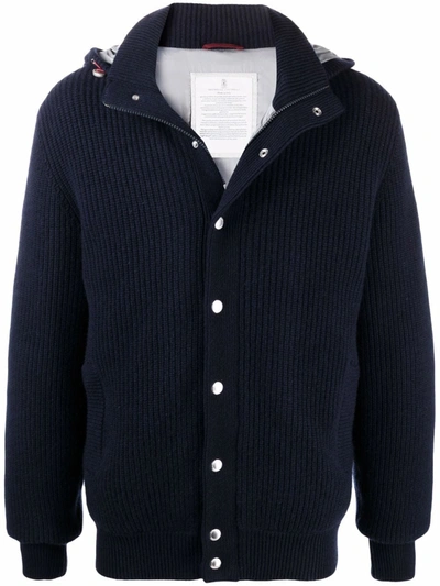 Shop Brunello Cucinelli Ribbed-knit Padded Jacket In Blue