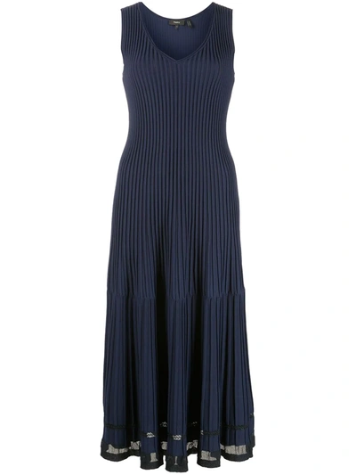Shop Theory Pleated V-neck Midi-dress In Blue