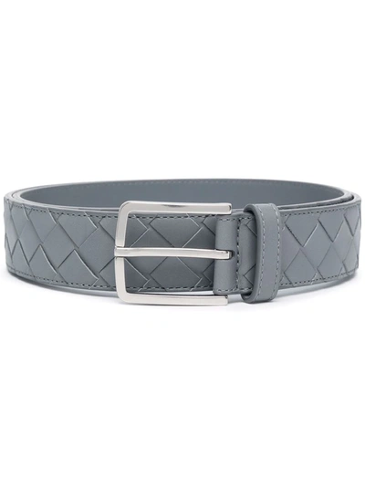 Shop Bottega Veneta Intrecciato Leather Belt In Grey