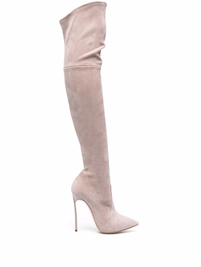 Shop Casadei Thigh-length Leather Boots In Neutrals