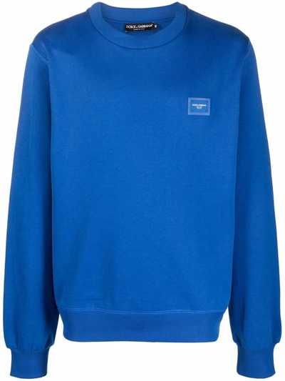 Shop Dolce & Gabbana Logo-patch Cotton Sweatshirt In Blue