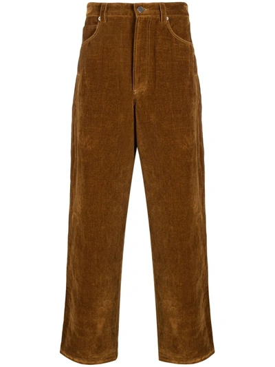 Shop Jacquemus Straight-cut Velvet-effect Trousers In Brown