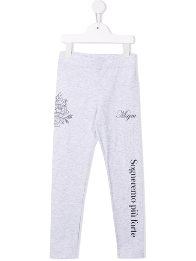 Msgm Slogan-print Stretch-cotton Leggings In Grey