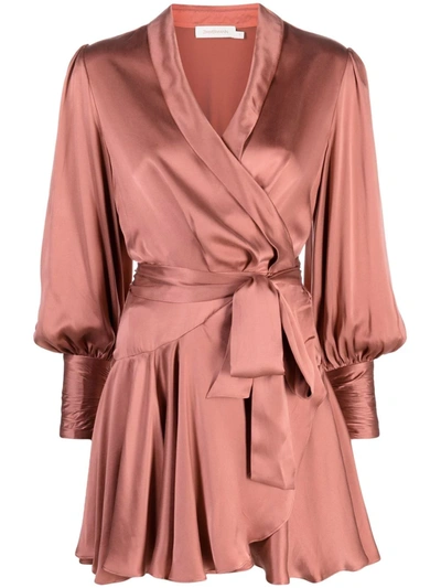 Shop Zimmermann Wrap Silk Mini Dress In Pink