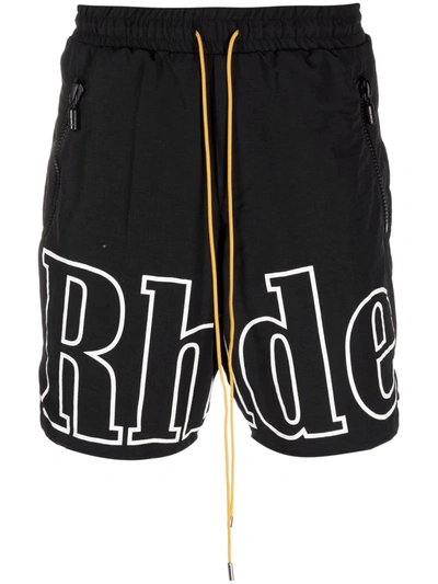 Shop Rhude Logo-print Drawstring Shorts In Black