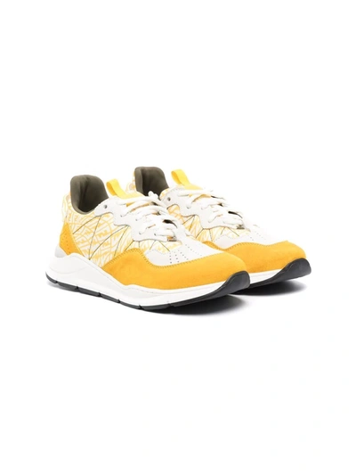 Shop Fendi Teen Ff Logo Sneakers In Yellow