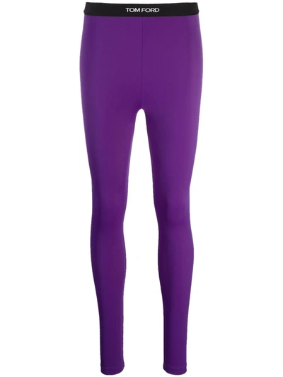 Shop Tom Ford Logo-waistband Leggings In Purple