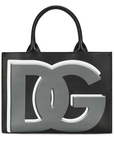 Shop Dolce & Gabbana Dg Daily Logo-print Calf Leather Shopper Bag In Black