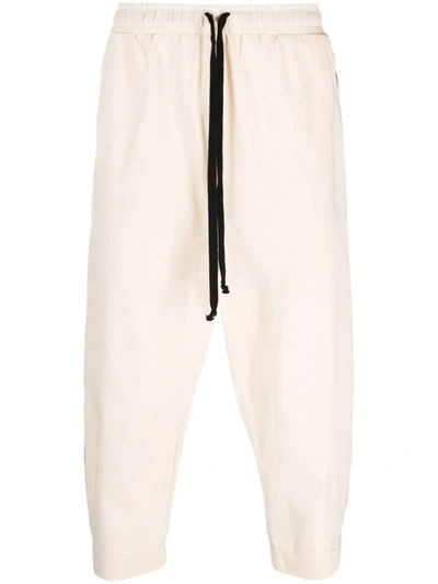 Shop Alchemy Drawstring-waist Cotton Cropped Trousers In Nude