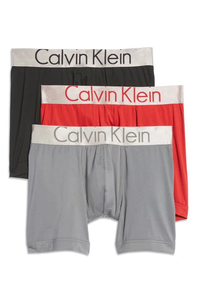 Shop Calvin Klein Steel Micro 3-pack Boxer Briefs In Black/ Red/ Grey