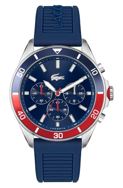 Shop Lacoste Tiebreaker Silicone Strap Chronograph Watch, 44mm In Blue
